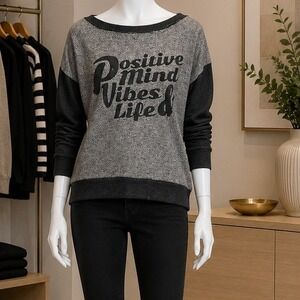 Gilli Womens Sweatshirt Positive Mind Vibes Life Colorblock Balloon Sleeve Small